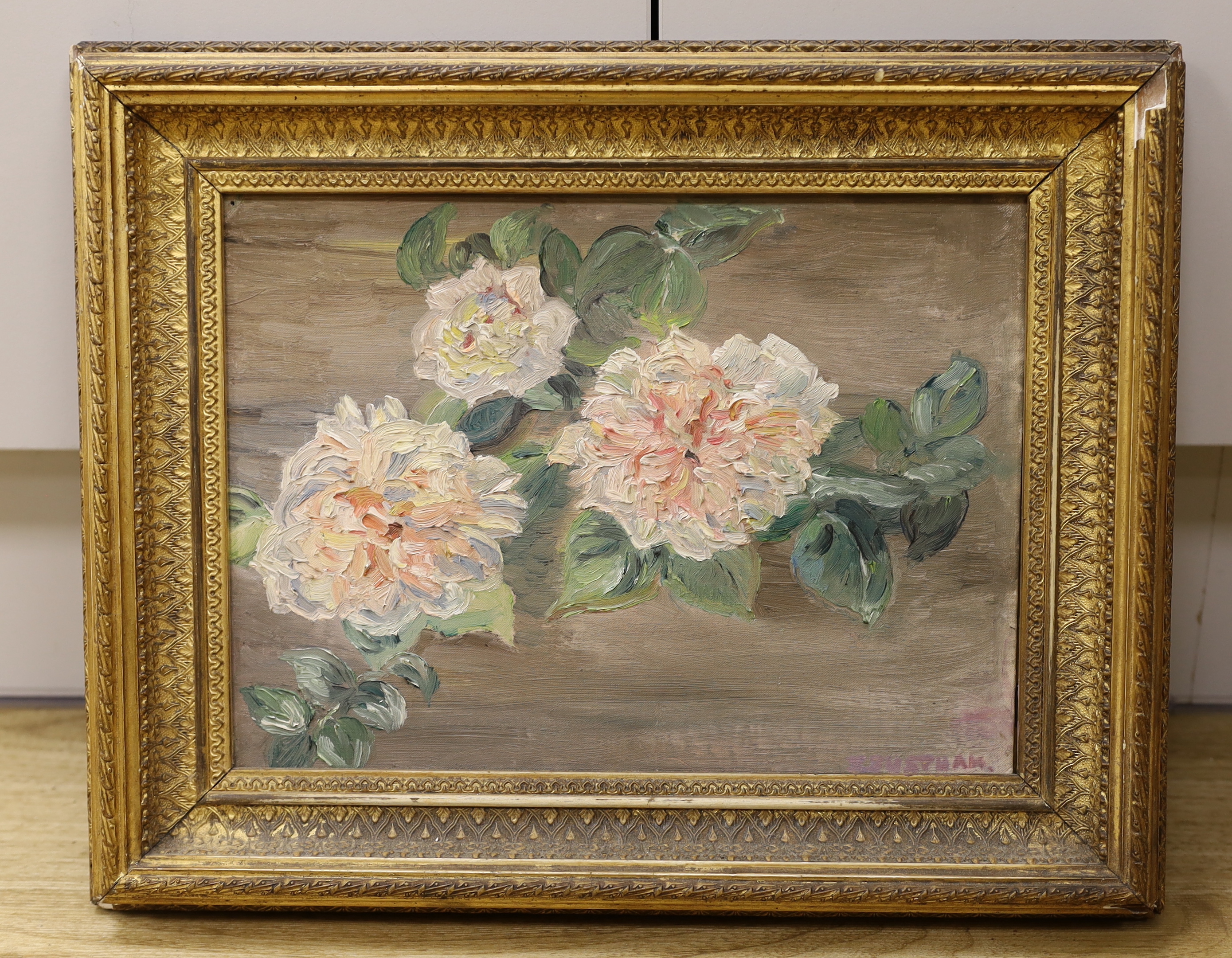 English School, Impasto oil on canvas board, Still life of flowers, indistinctly signed, 22 x 29cm